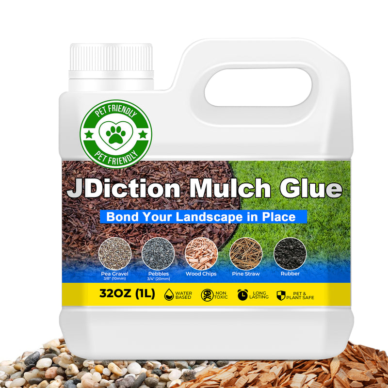 JDiction Mulch Glue for Landscaping 32oz, Adhesive for Paving, Gravel Binder for Pebbles & Stones, Weather Resistant, Water Permeable