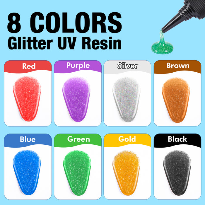 JDiction Glitter UV Resin Kit - 8 Colors - 240g