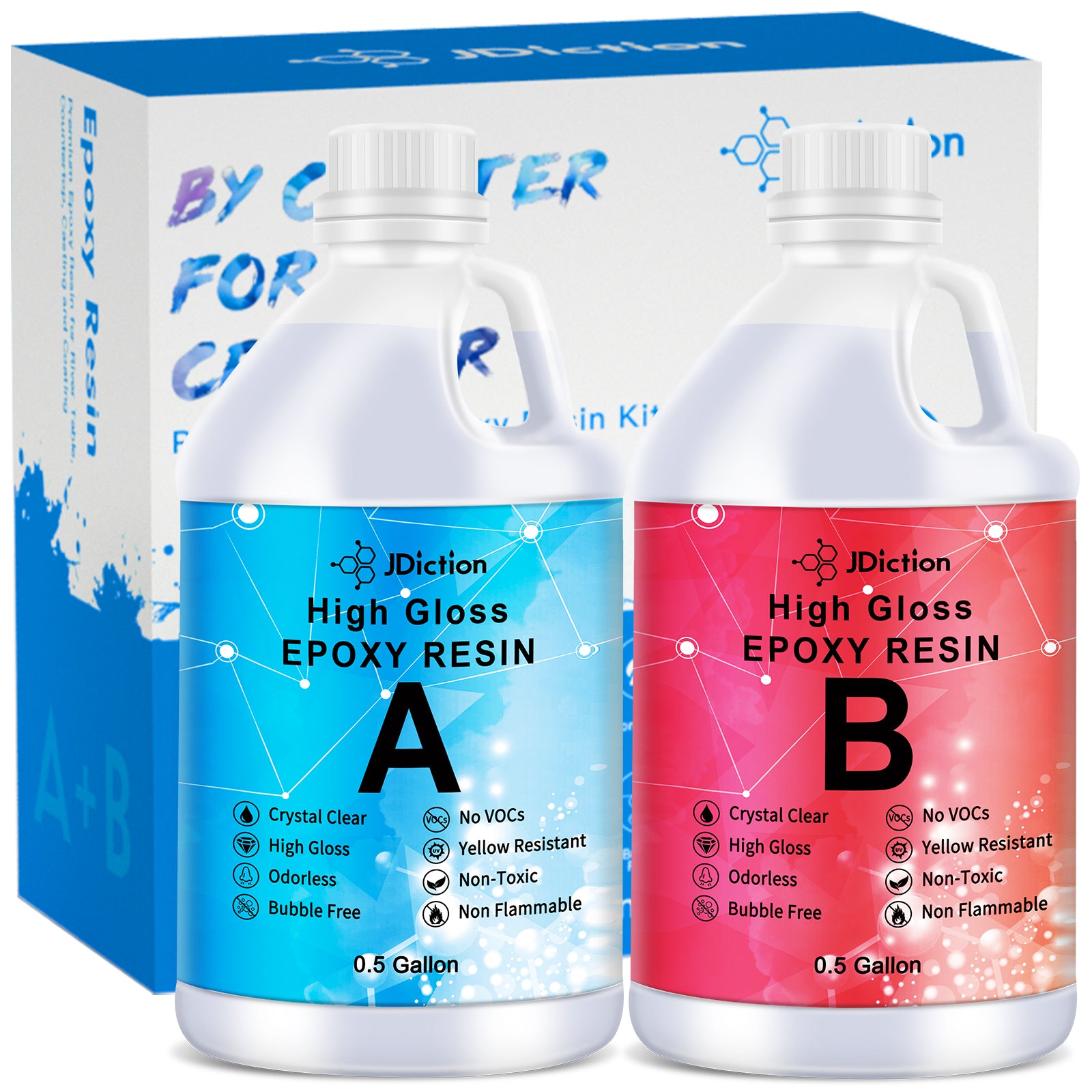 Crystal-Clear Craft Resin Epoxy 1L Kit. Professional-looking finish.  Bubble-free. UV-resistant. Non-yellowing. Low viscosity. Food-Safe. Coating  resin