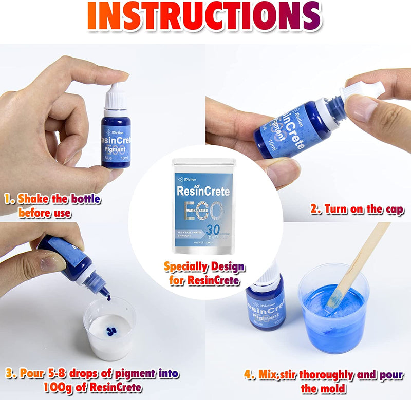 Resincrete Kit JDiction ResinCrete Pigments - 10 Color X 10ml Each