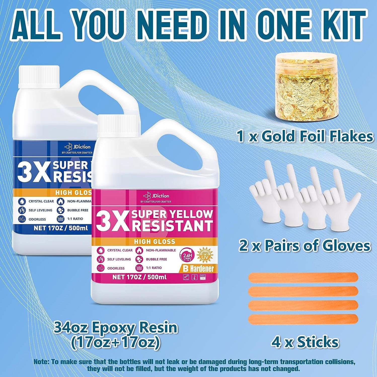 JDiction High Gloss & 3X Yellowing Resistant Epoxy Resin 34OZ