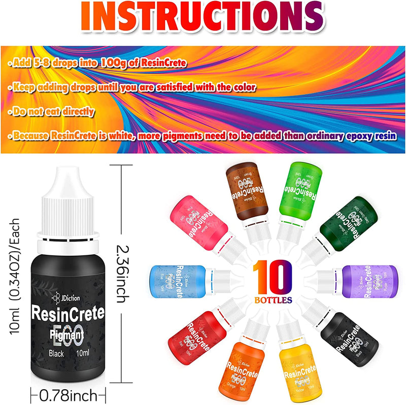 Resincrete Kit JDiction ResinCrete Pigments - 10 Color X 10ml Each