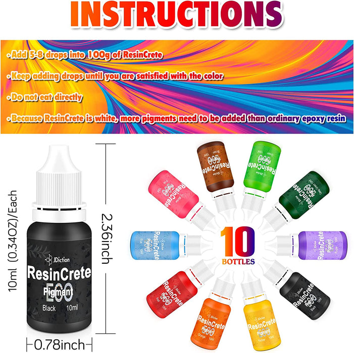JDiction ResinCrete Pigments - 10 Color X 10ml Each
