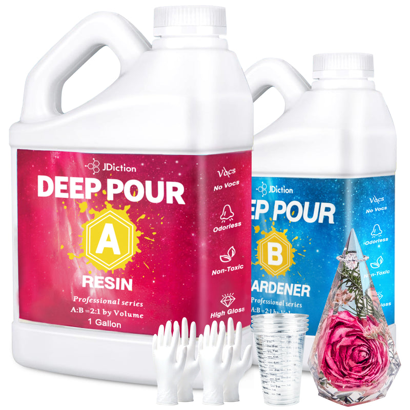 JDiction Crystal Clear Deep Pour Epoxy Resin -1.5 Gallon - 2:1 Mix Ratio