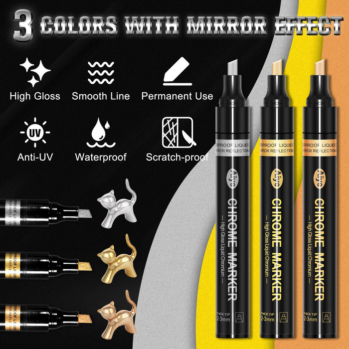 JDiction Chrome Markers & Cleaner Set - Liquid Mirror Metallic 3 Colors