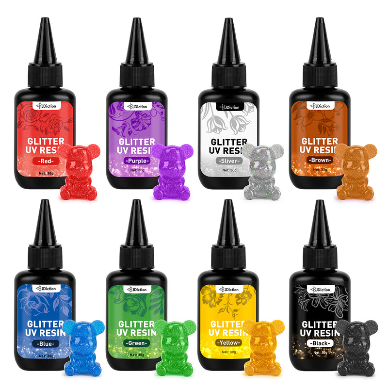 JDiction Glitter UV Resin Kit - 8 Colors - 240g