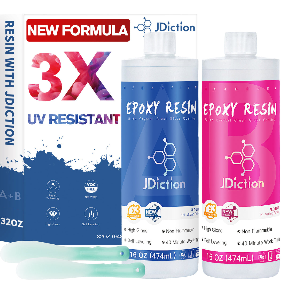 JDiction Crystal Clear Deep Pour Epoxy Resin - 24OZ - 2:1 Mix Ratio