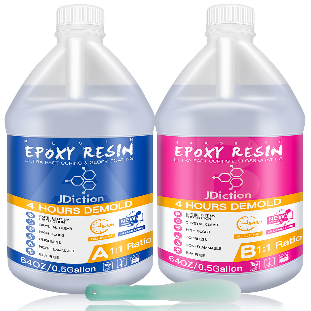 JDiction Fast Curing Epoxy Resin, 1Gallon- 4 Hours Demold Upgrade Formula,  Fast Curing and Bubble Free Epoxy Resin, Crystal Clear Epoxy Resin Kit Self
