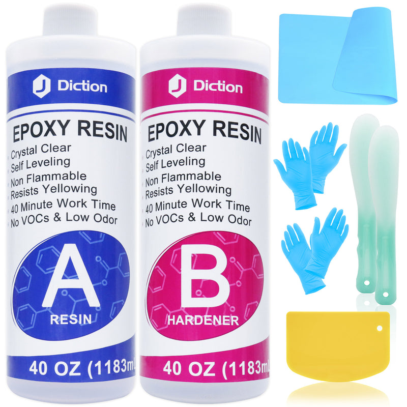 JDiction High Gloss Epoxy Resin - 80OZ Crystal Clear 1:1 Mix Resin