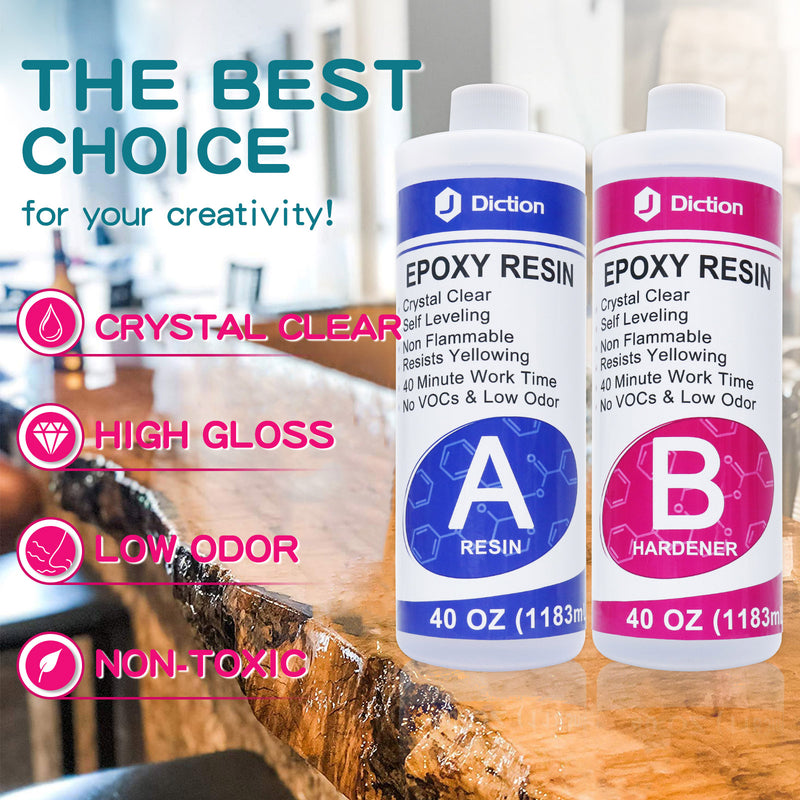 JDiction High Gloss Epoxy Resin - 80OZ Crystal Clear 1:1 Mix Resin